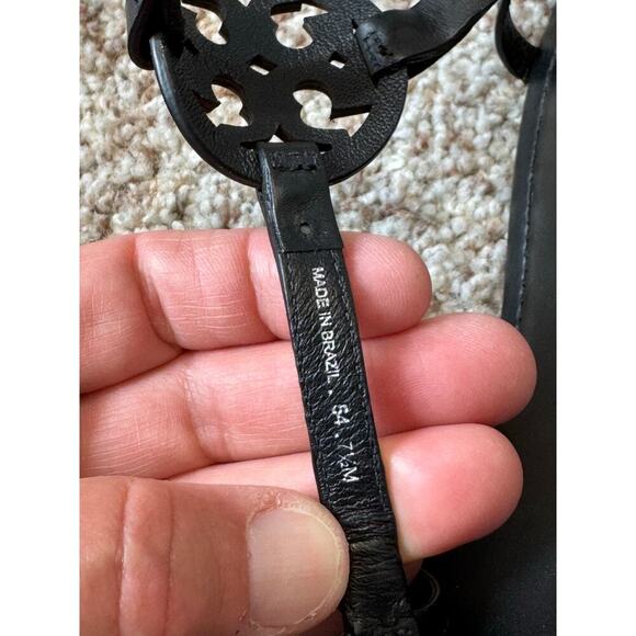 TORY BURCH T-Strap Black Leather Wedge strappy sandals, size 7.5 M - Picture 4 of 13